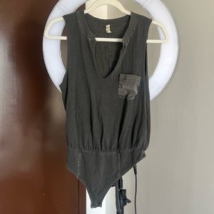 Intimately Free- Grey Cut Off Tank Bodysuit
